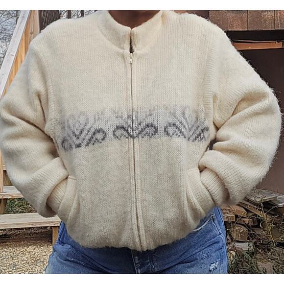 Samband of Iceland Womens Vtg 80s Ski Cabin Fair Isle Nordic Wool Zip Jacket M - Picture 2 of 12